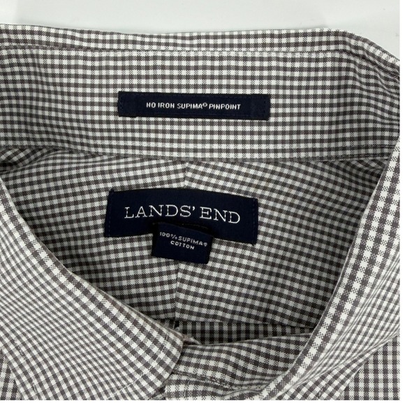 Lands' End Other - Lands End Mens No Iron Supima Cotton Button Down Gray Gingham Shirt 16 1/2-32‎